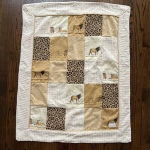 Glenna Jean Leopard Animal Tiger Patchwork Baby Crib Blanket Luxury Beige Brown